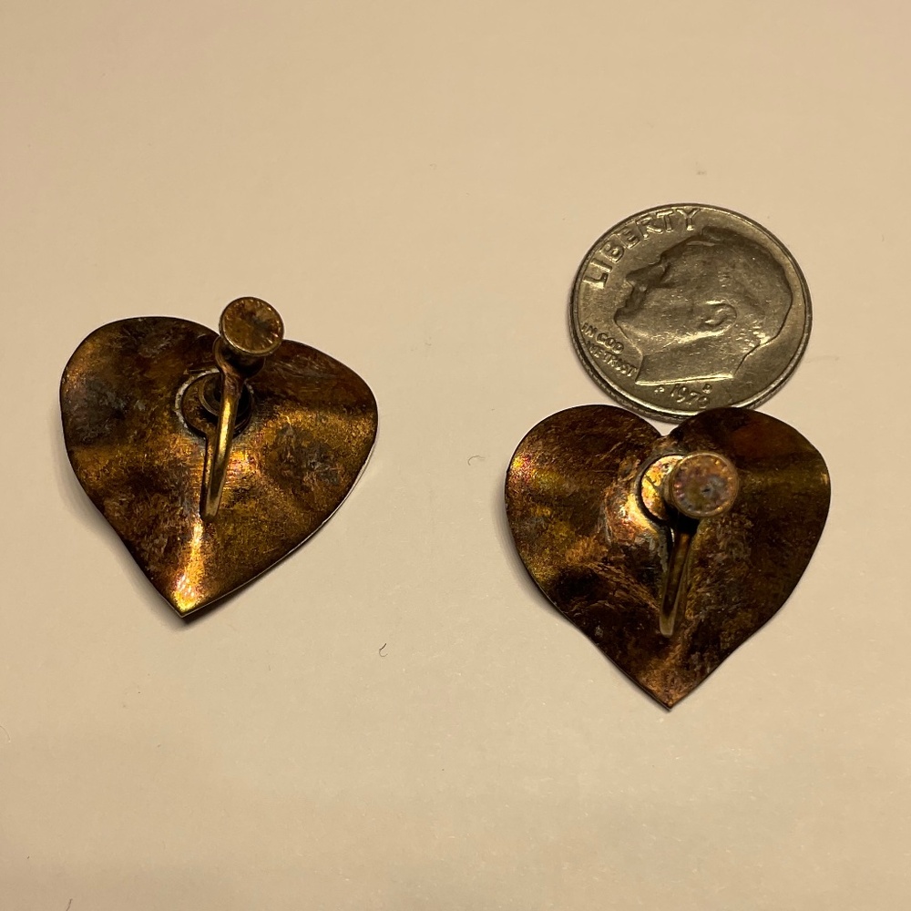 Gold Heart Earrings with Amber Accents - Picture 3 of 5